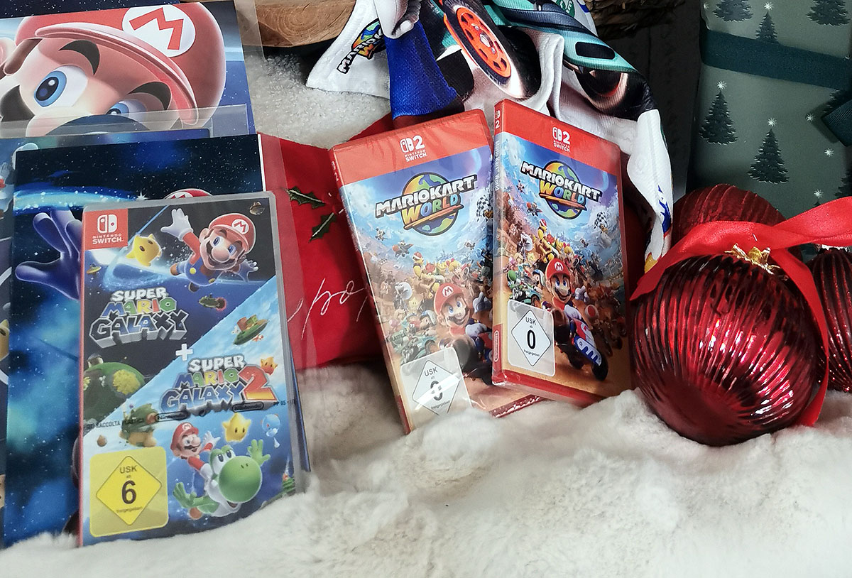 Spiele Super Mario Kart World und Super Mario Galaxy